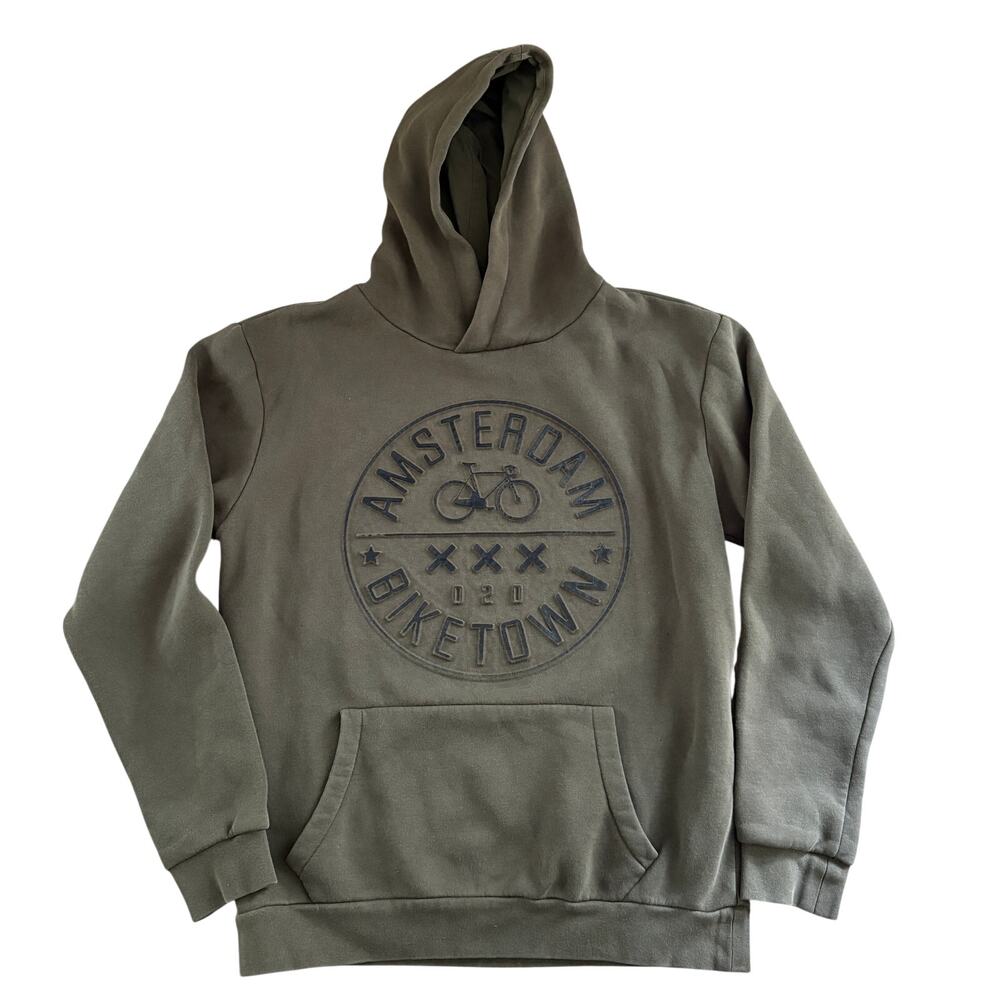 Amsterdam Biketown Fox Army Green Black Embossed Hooded Sweatshirt Large XXX 020